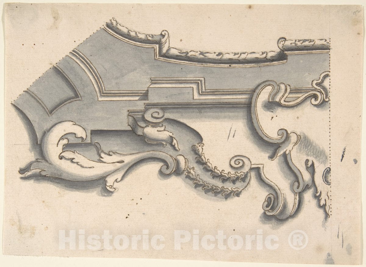 Art Print : Italian, Piedmontese, 18th Century - Design for The Corner of a Cove : Vintage Wall Art