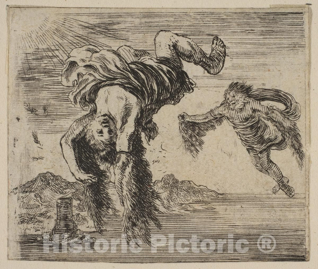 Art Print : Etched by Stefano Della Bella - Daedalus and Icarus, from 'Game of Mythology' (Jeu de la Mythologie) : Vintage Wall Art