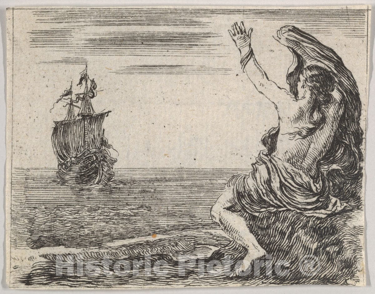 Art Print : Stefano Della Bella - Theseus and Ariadne, from 'Game of Mythology' (Jeu de la Mythologie) : Vintage Wall Art