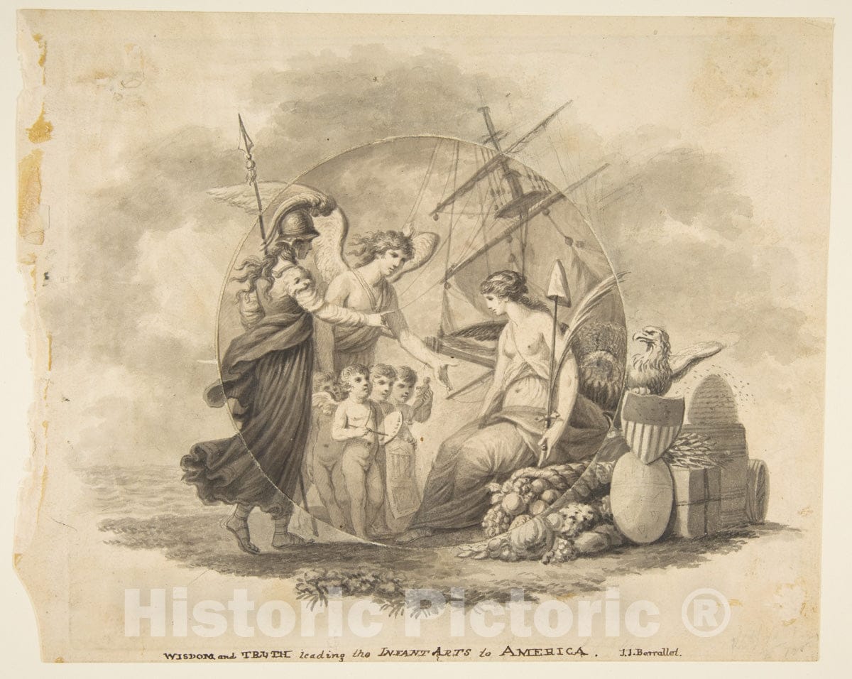 Art Print : John James Barralet - Wisdom and Truth Leading The Infant Arts to America : Vintage Wall Art