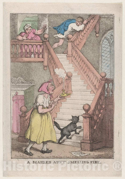 Art Print : Thomas Rowlandson - A Maiden Aunt Smelling Fire : Vintage Wall Art