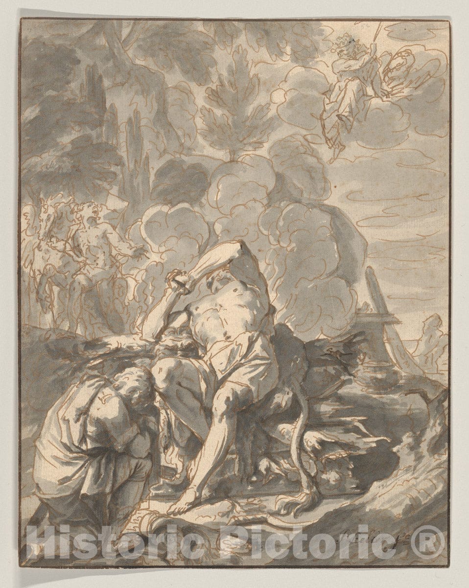 Art Print : Johann Heinrich Keller - Hercules on The Stake : Vintage Wall Art
