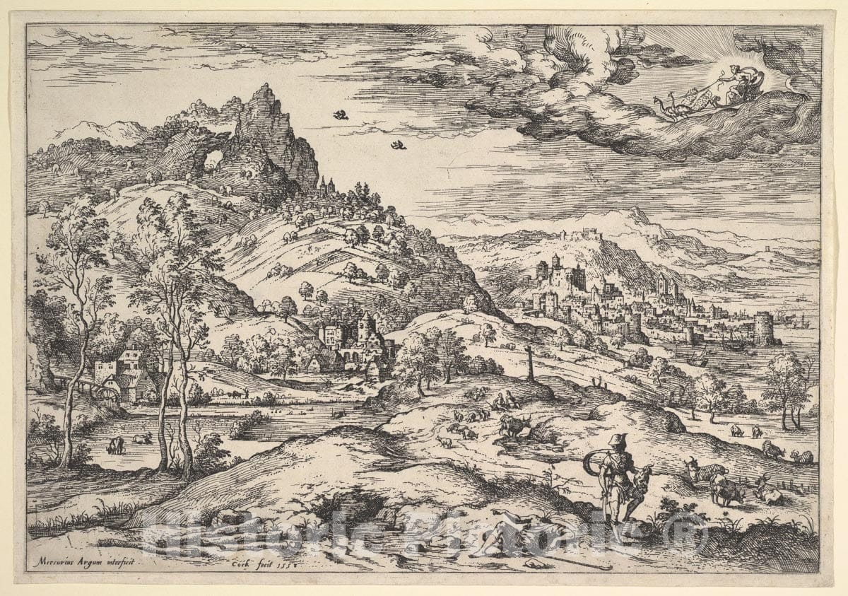 Art Print : Hieronymus Cock - Landscape with Mercury Holding Argus's Head : Vintage Wall Art