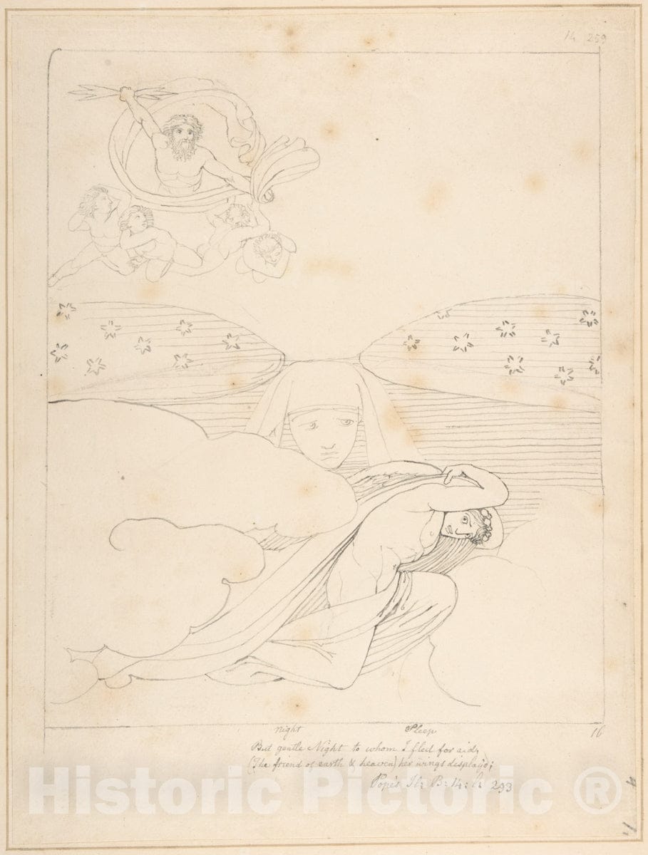 Art Print : Sleep Escaping from The Wrath of Jupiter –But Gentle Night to whom I Fled for Aid - Artist: John Flaxman - Created: 1793 : Vintage Wall Art