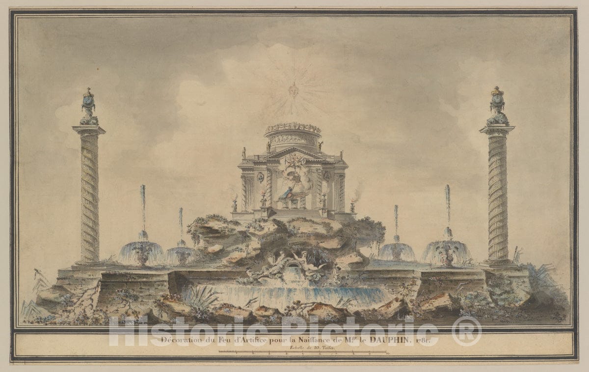 Art Print : (Circle of) Louis Gustave Taraval - Design for The Fireworks Display in Paris for The Birth of The Dauphin in 1781 : Vintage Wall Art