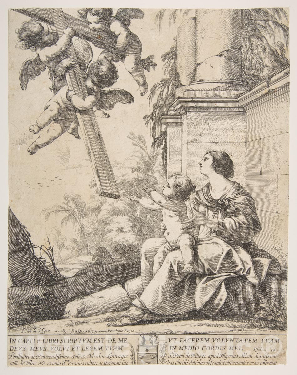 Art Print : Laurent de La Hyre - Virgin and Child with Angels : Vintage Wall Art