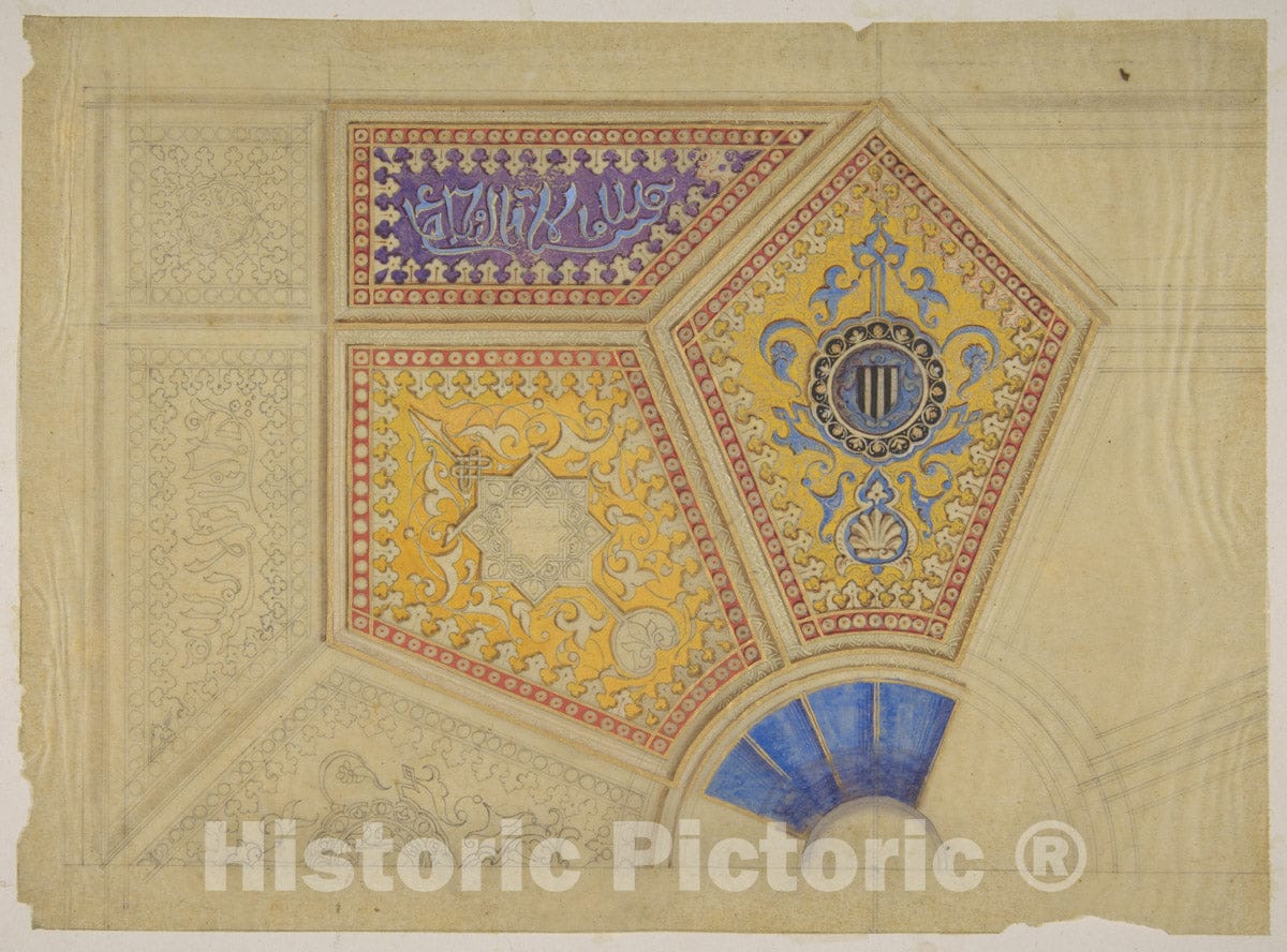 Art Print : Jules-Edmond-Charles Lachaise - Design for The Painted Decoration of a coffered Ceiling : Vintage Wall Art