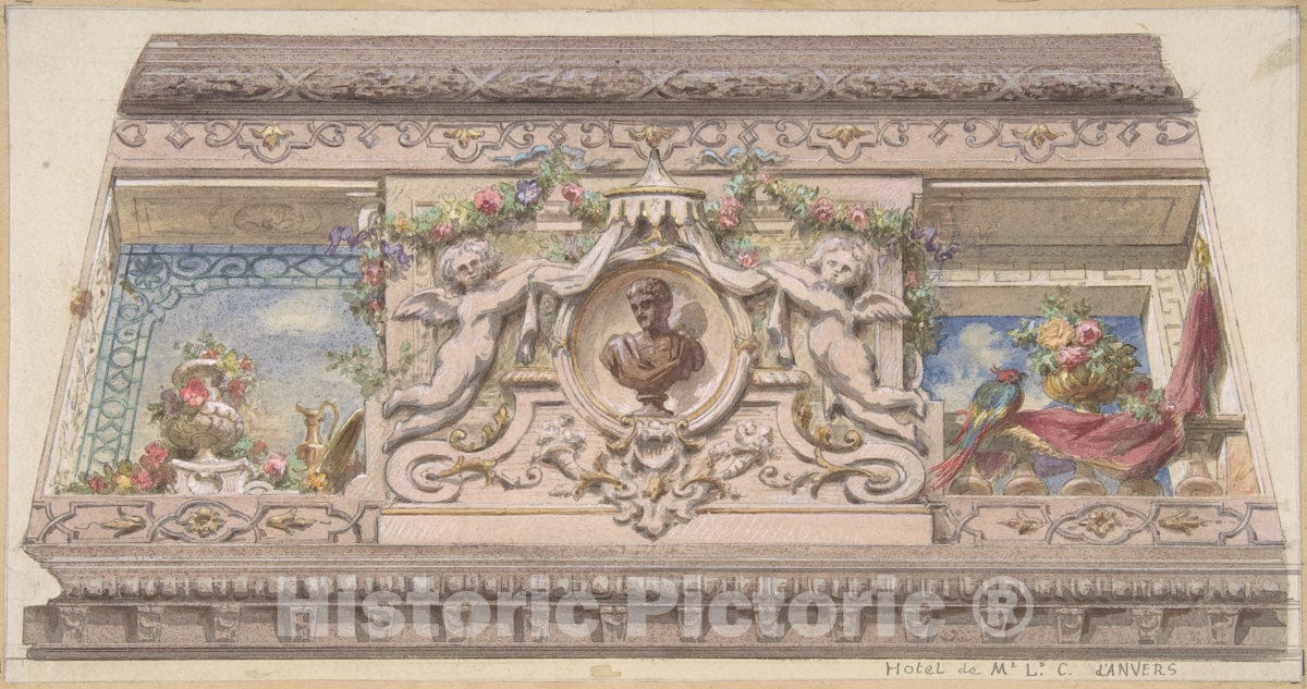 Art Print : Jules-Edmond-Charles Lachaise - Design for Cove, Hôtel Cahen d'Anvers : Vintage Wall Art