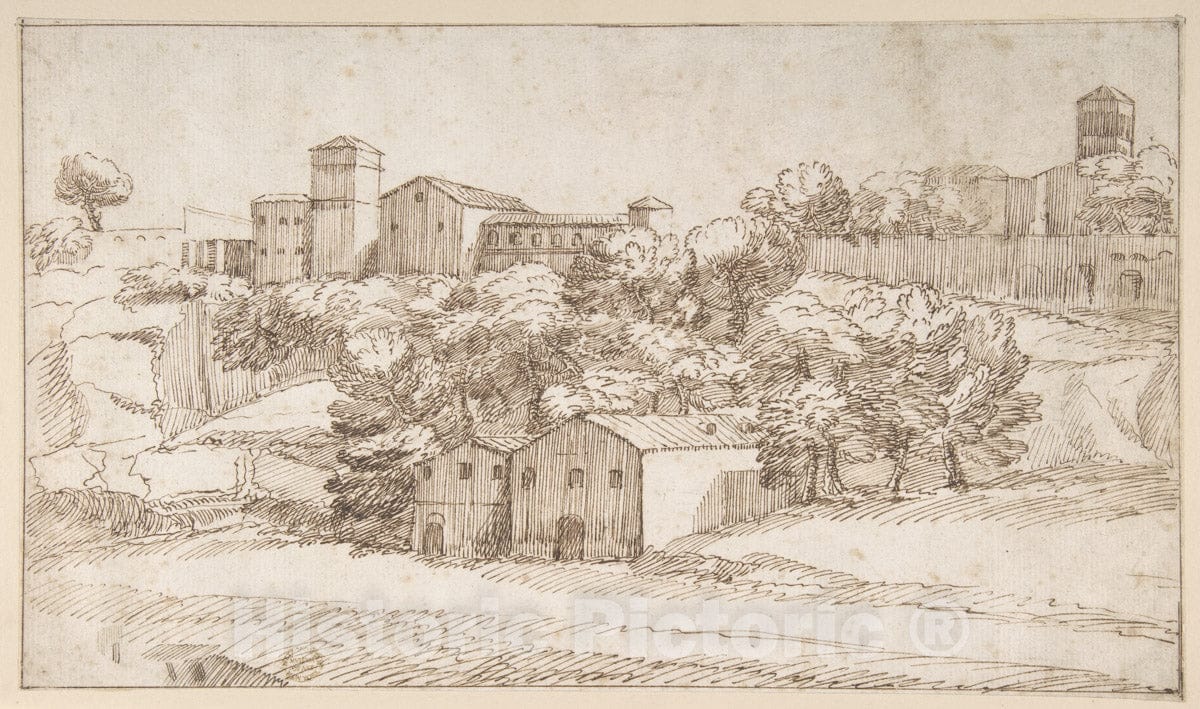 Art Print : Giovanni Francesco Grimaldi - Landscape Study: Surburbs of Rome : Vintage Wall Art
