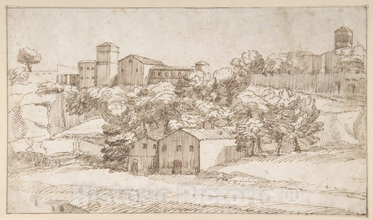 Art Print : Giovanni Francesco Grimaldi - Landscape Study: Surburbs of Rome : Vintage Wall Art