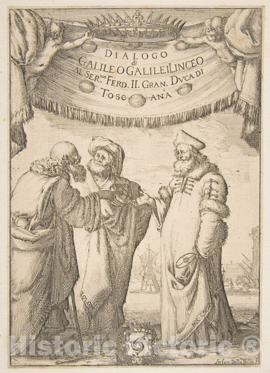 Art Print : Stefano Della Bella - Frontispiece for Dialogo di Galileo Galilei : Vintage Wall Art