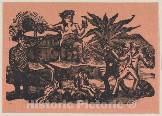 Art Print : José Guadalupe Posada - Bacchus and Victims of alcholism Drinking Together : Vintage Wall Art
