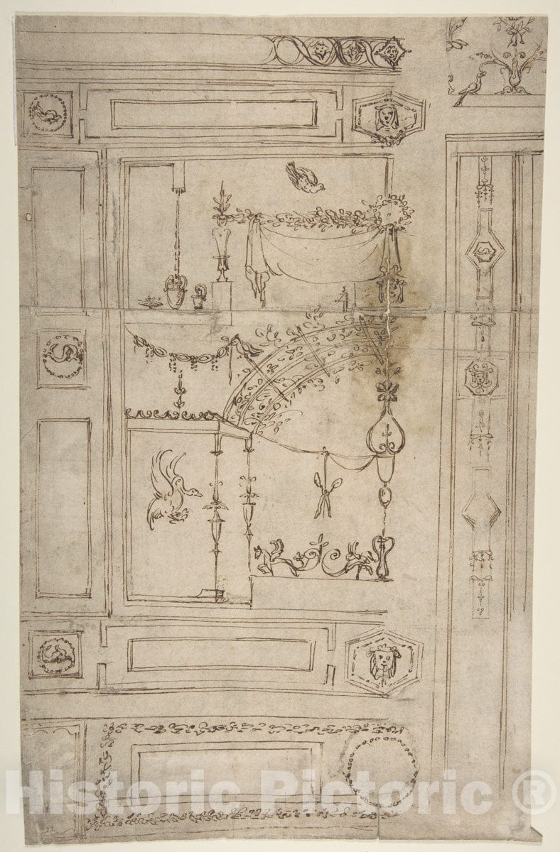 Art Print : Perino del Vaga (Pietro Buonaccorsi) - Design for Grotesque Wall Decoration : Vintage Wall Art