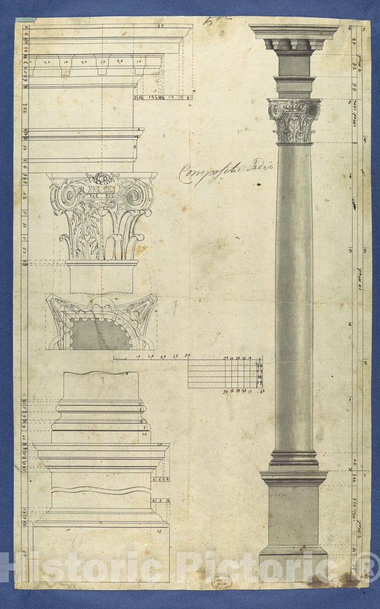 Art Print : Thomas Chippendale - The General Proportions of The Composite Order, in Chippendale Drawings, Vol. I : Vintage Wall Art