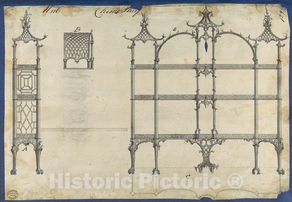 Art Print : Thomas Chippendale - China Shelf, from Chippendale Drawings, Vol. II 2 : Vintage Wall Art