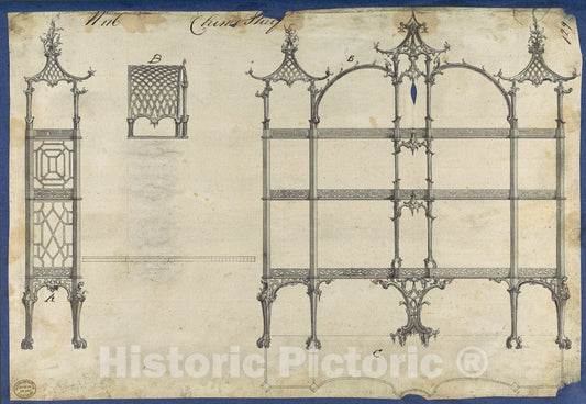 Art Print : Thomas Chippendale - China Shelf, from Chippendale Drawings, Vol. II 2 : Vintage Wall Art