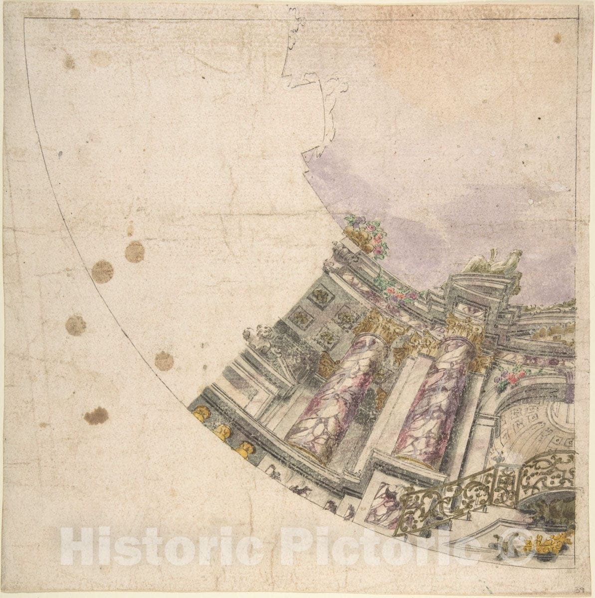 Art Print : Italian, Piedmontese, 18th Century - Design for One Eighth of an Illusionistic Ceiling of a Dome : Vintage Wall Art