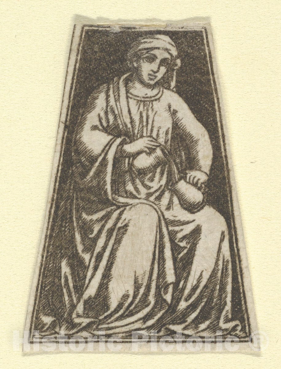 Art Print : Anonymous - The Cardinal Virtue of Temperance Represented by a Seated Woman Pouring Wine(?) from one jug into Another (Possibly a Modern Impression) : Vintage Wall Art