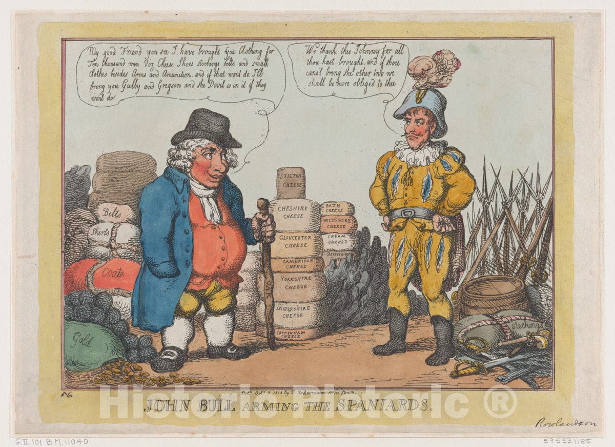 Art Print : Thomas Rowlandson - John Bull Arming The Spaniards : Vintage Wall Art