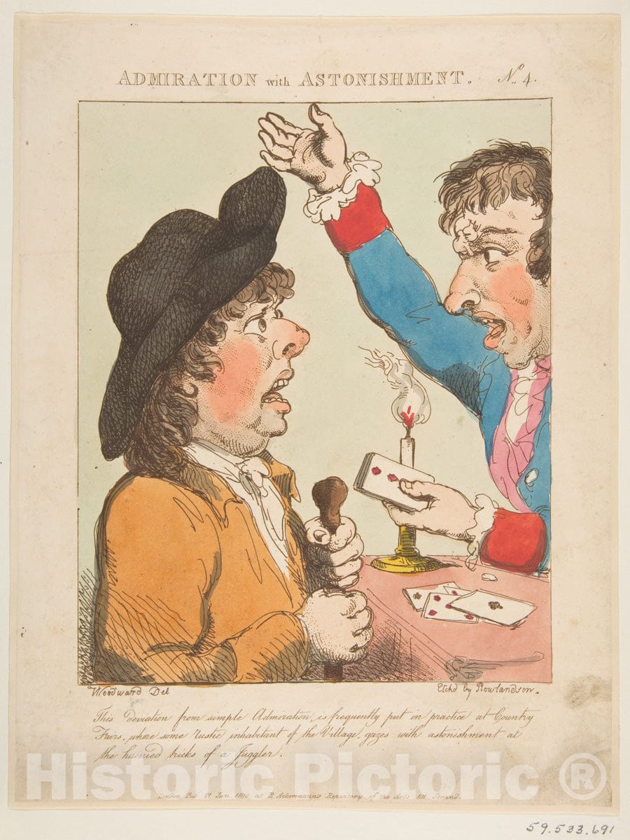 Art Print : Thomas Rowlandson - Admiration with Astonishment (Le Brun Travested, or Caricatures of The Passions) : Vintage Wall Art