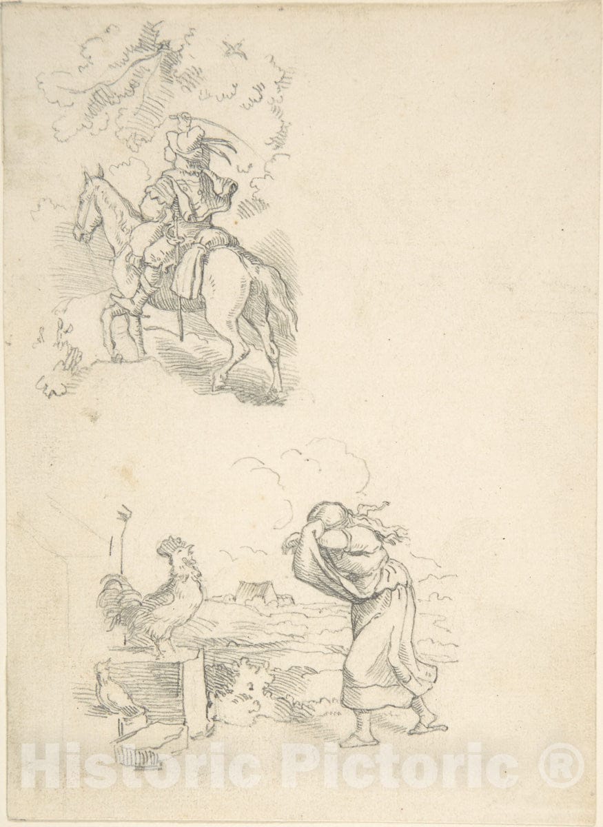 Art Print : Adrian Ludwig Richter - Two Designs for Illustration : Vintage Wall Art