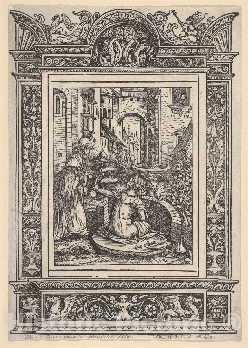 Art Print : Hans Burgkmair - Bathsheba Bathing, from Women's Wile (Weiberlisten) : Vintage Wall Art