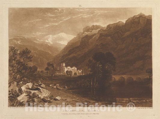 Art Print : Designed and published by Joseph Mallord William Turner - Bonneville, Savoy (Liber Studiorum, Part XIII, Plate 64) : Vintage Wall Art
