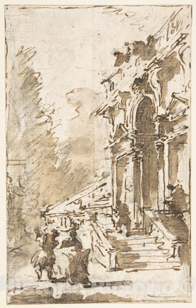 Art Print : Architectural Capriccio: Garden Entrance to a Palace - Artist: Francesco Guardi - Created: 1712–93 : Vintage Wall Art