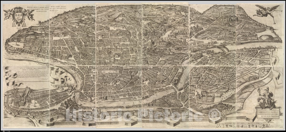Art Print : Antonio Tempesta - Plan of The City of Rome : Vintage Wall Art