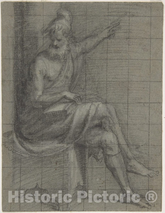 Art Print : Bernardino Campi - Bearded Old Man Seated with Left Arm Extented : Vintage Wall Art