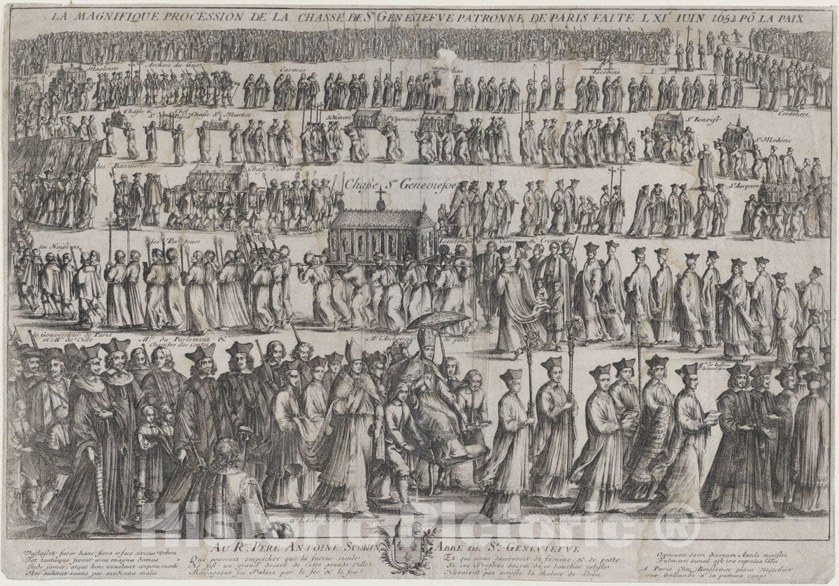 Art Print : The Procession of The Casket of St. Genevieve - Artist: Nicolas Cochin - Created: 1652 : Vintage Wall Art