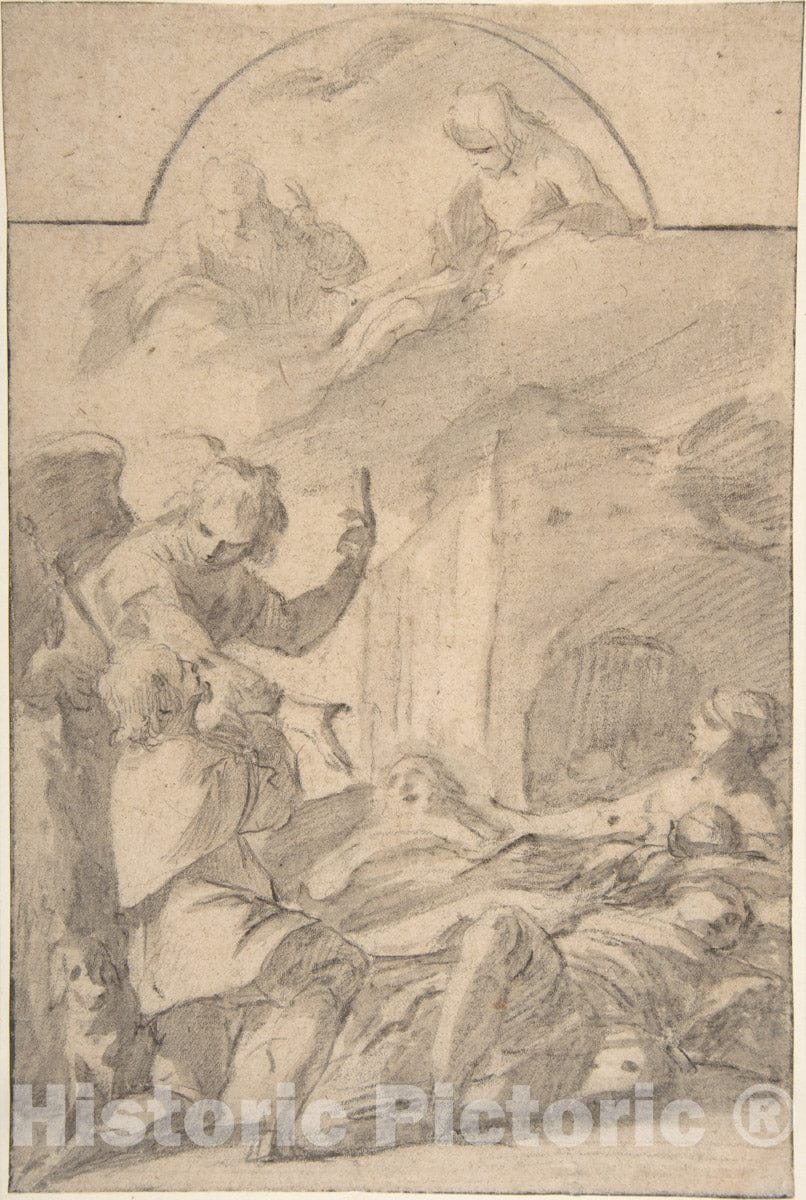 Art Print : Laurent de La Hyre - St. Roch Interceding Before The Holy Trinity for Plague Victims : Vintage Wall Art