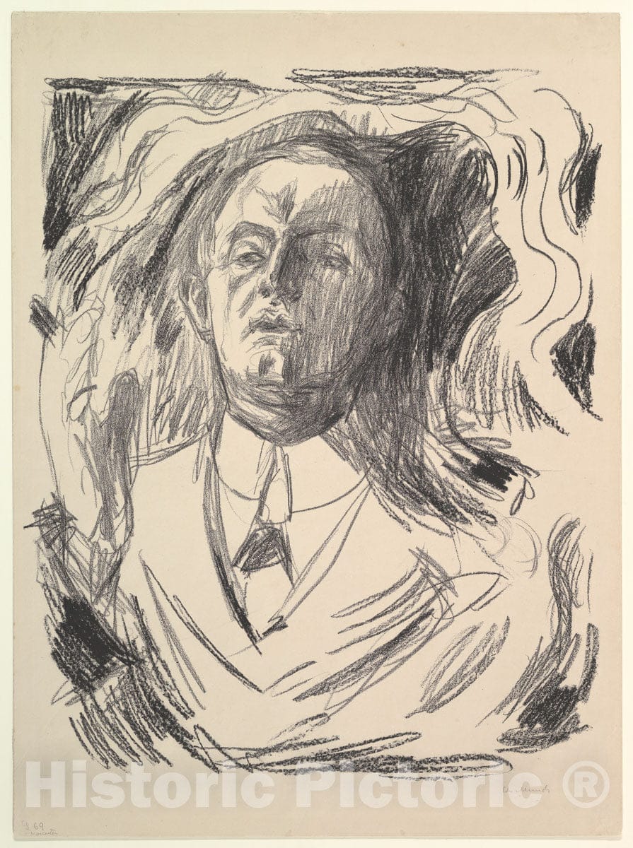 Art Print : Edvard Munch - Self-Portrait with a Cigar : Vintage Wall Art