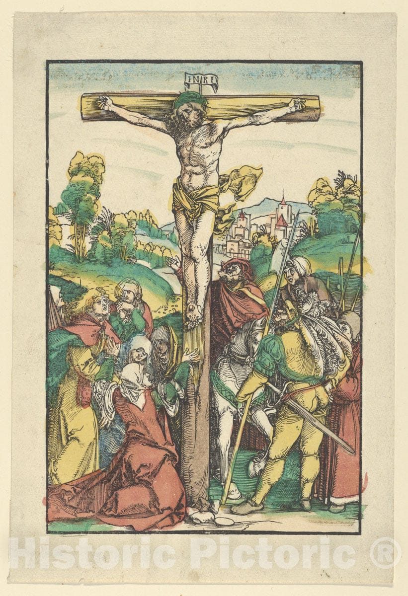 Art Print : Hans Schäufelein - The Crucifixion (restrike?) : Vintage Wall Art