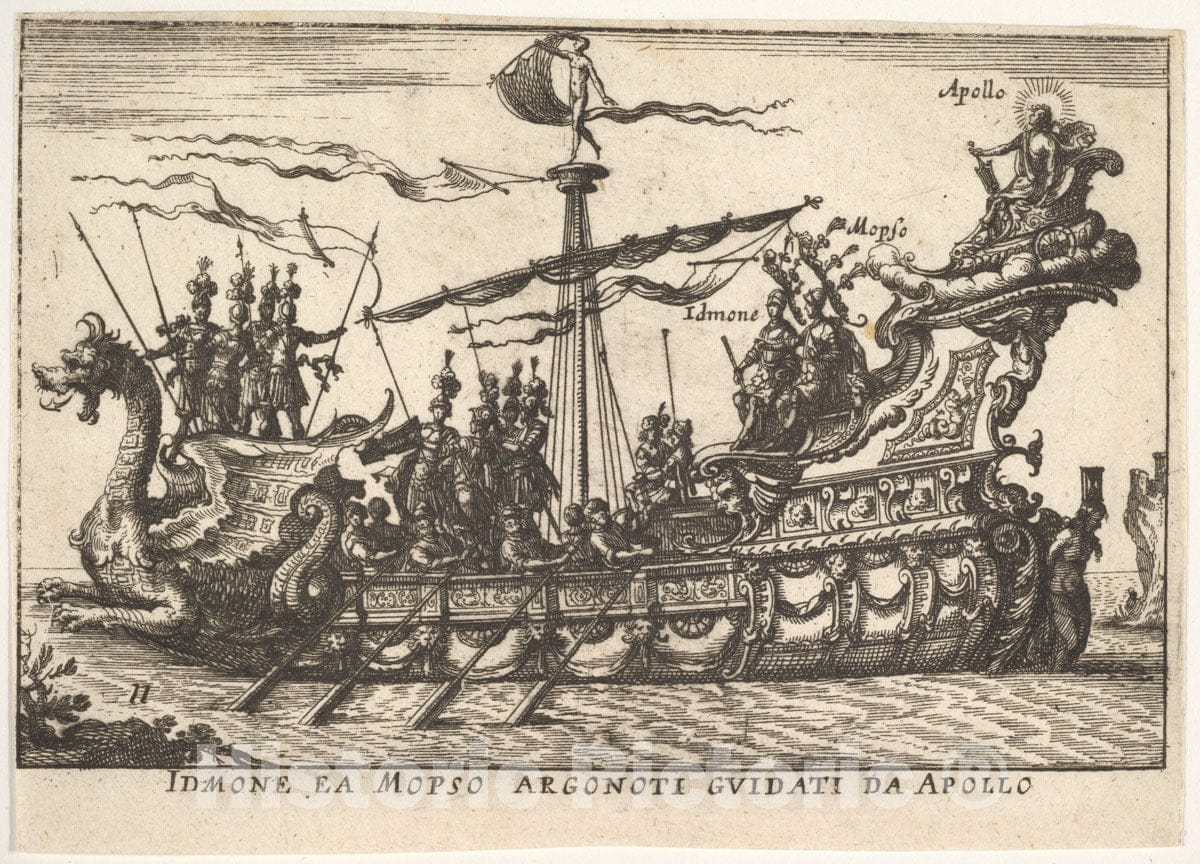 Art Print : Plate 11: Idmon and Mopsus Guided by Apollo - Artist: Remigio Cantagallina - Created: 1664 : Vintage Wall Art