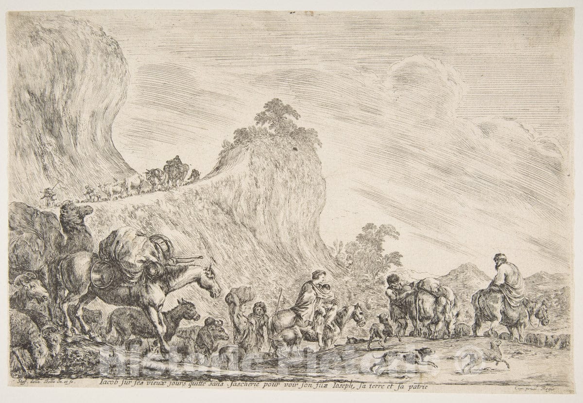 Art Print : Etched by Stefano Della Bella - The Voyage of Jacob in Egypt : Vintage Wall Art