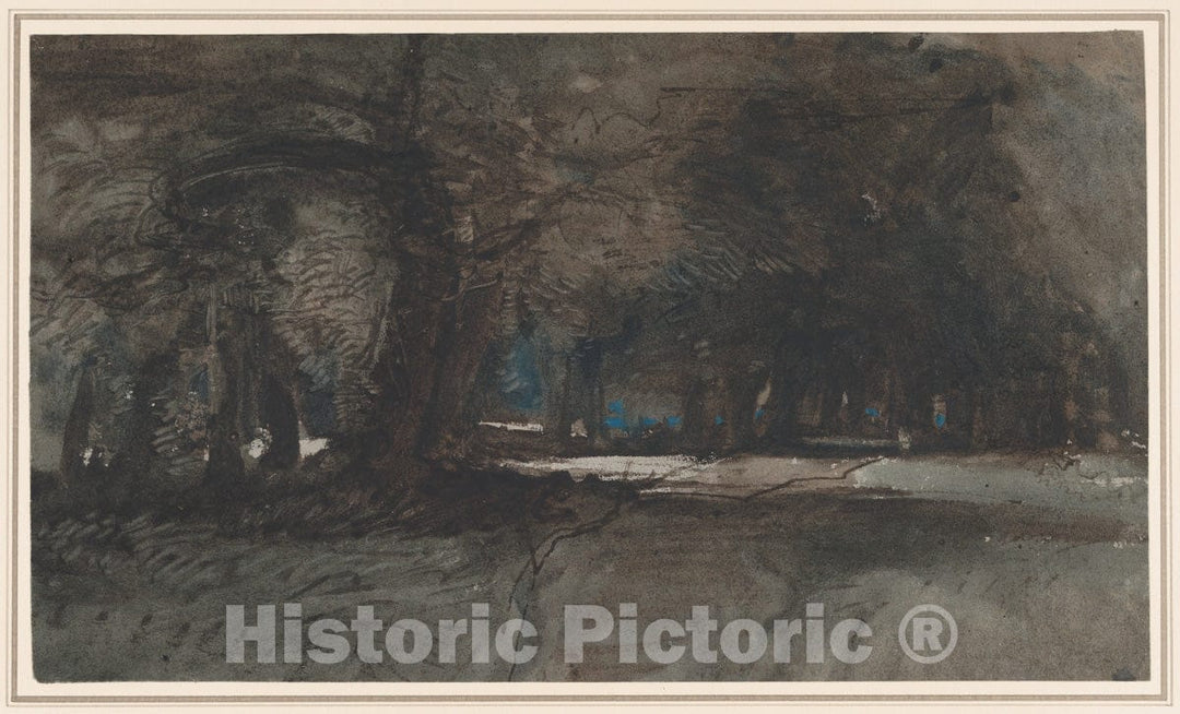 Art Print : William James Müller - A Woodland Scene at Dusk (Recto)