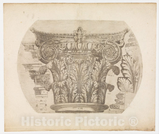 Art Print : Hugues Sambin - Capital in The Composite Order and Various Architectural Details : Vintage Wall Art