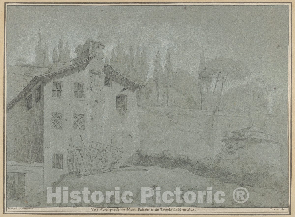 Art Print : Jean Barbault - View of The Palatine Hill and The Temple of Romulus : Vintage Wall Art