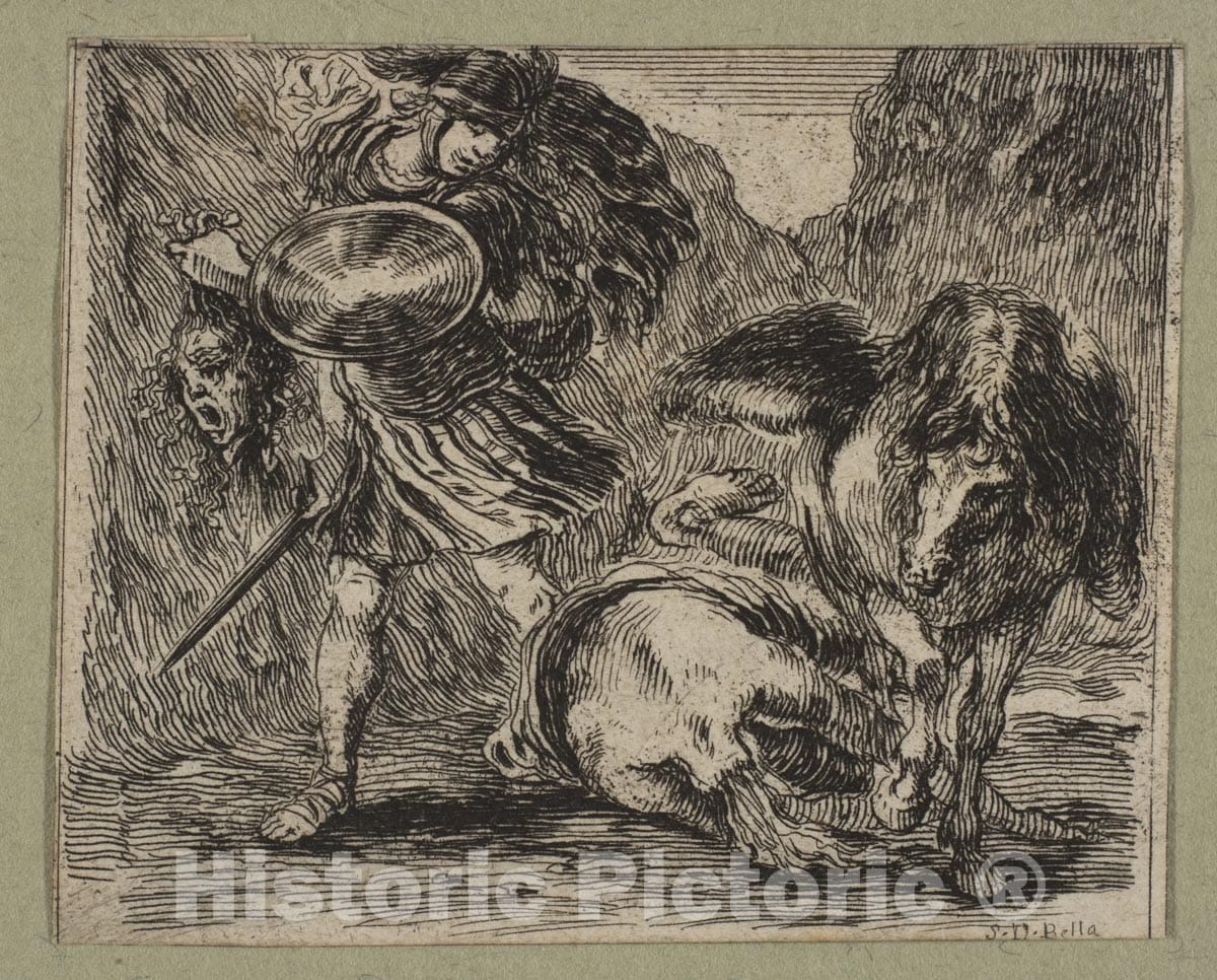 Art Print : Stefano Della Bella - Persée et Méduse : Vintage Wall Art