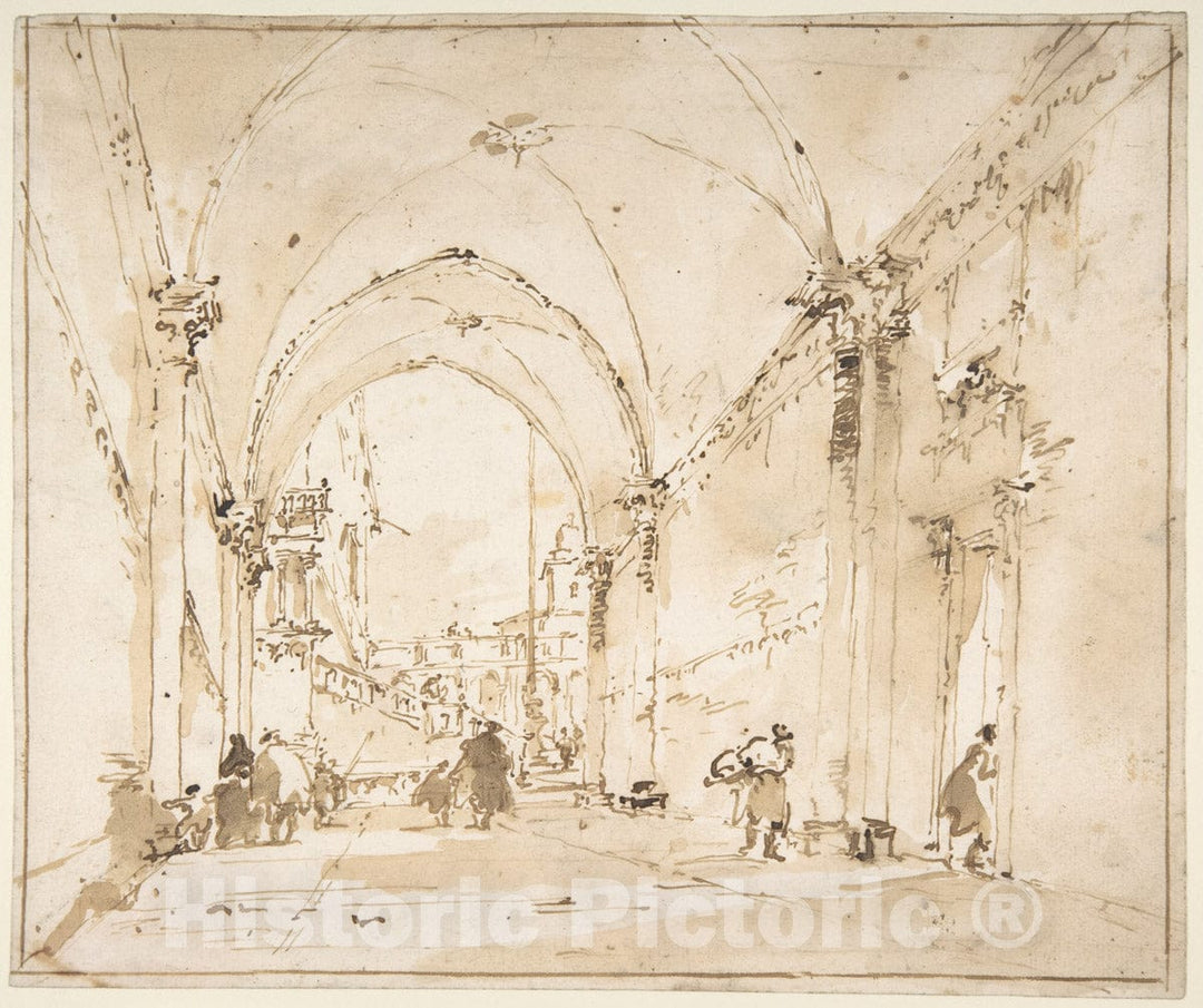 Art Print : Francesco Guardi - Architectural Capriccio: Vaulted Passageway Leading to a Square : Vintage Wall Art