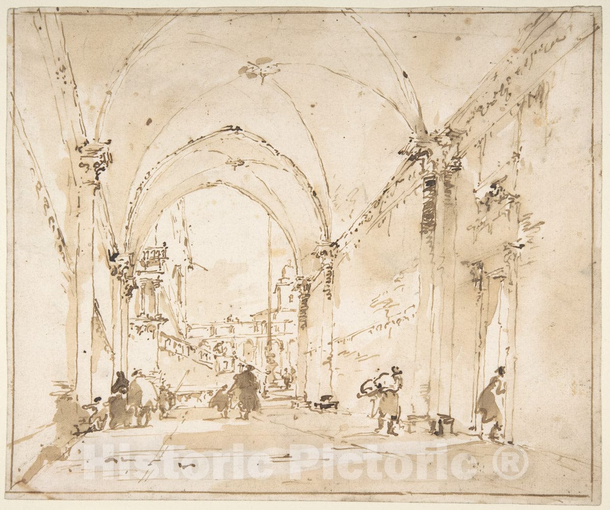 Art Print : Francesco Guardi - Architectural Capriccio: Vaulted Passageway Leading to a Square : Vintage Wall Art