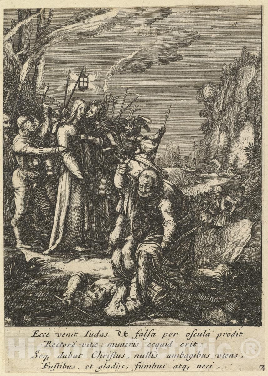 Art Print : Nicolas Cochin - The Betrayal of Christ, from The Passion of Christ : Vintage Wall Art