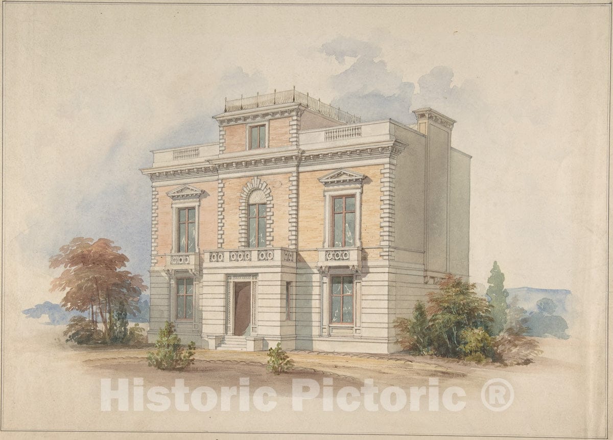 Art Print : Henry Edward Kendall Jr. - an Italianate Villa : Vintage Wall Art