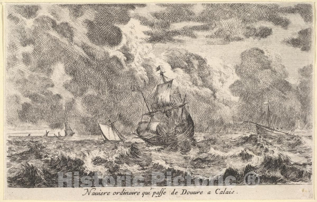 Art Print : an Ordinary Ship Travelling Between Douvre and Calais - Artist: Stefano Della Bella- Created: 1647 : Vintage Wall Art