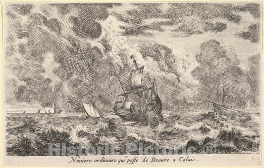 Art Print : an Ordinary Ship Travelling Between Douvre and Calais - Artist: Stefano Della Bella- Created: 1647 : Vintage Wall Art