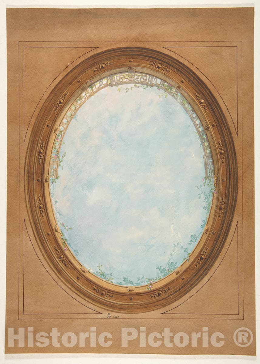 Art Print : Jules-Edmond-Charles Lachaise - Design for a Ceiling with Trompe L'Oeil Balustrade and Sky 1 : Vintage Wall Art