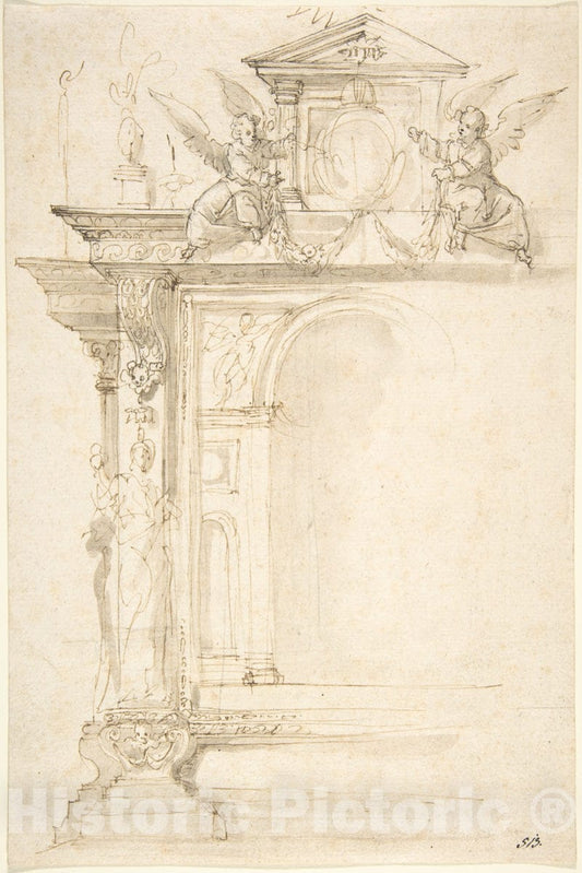 Art Print : Peter Candid (Pieter de Witte, Pietro Candido) - Design for an Altar or Monument with Angels and Other Figures : Vintage Wall Art