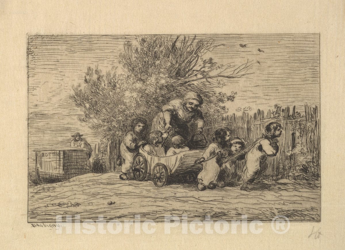 Art Print : Charles-François Daubigny - The Heirs to The Cart : Vintage Wall Art