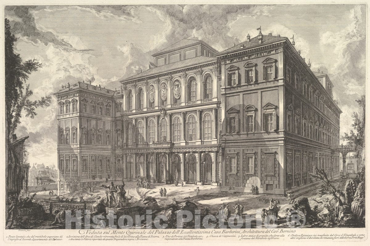Art Print : View of The Palace of The Illustrious Barberini Family on The Quirinal Hill - Artist: Giovanni Battista Piranesi - Created: c1729 : Vintage Wall Art